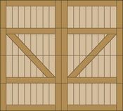 Wooden crate doors with diagonal braces and vertical slats, viewed front-on