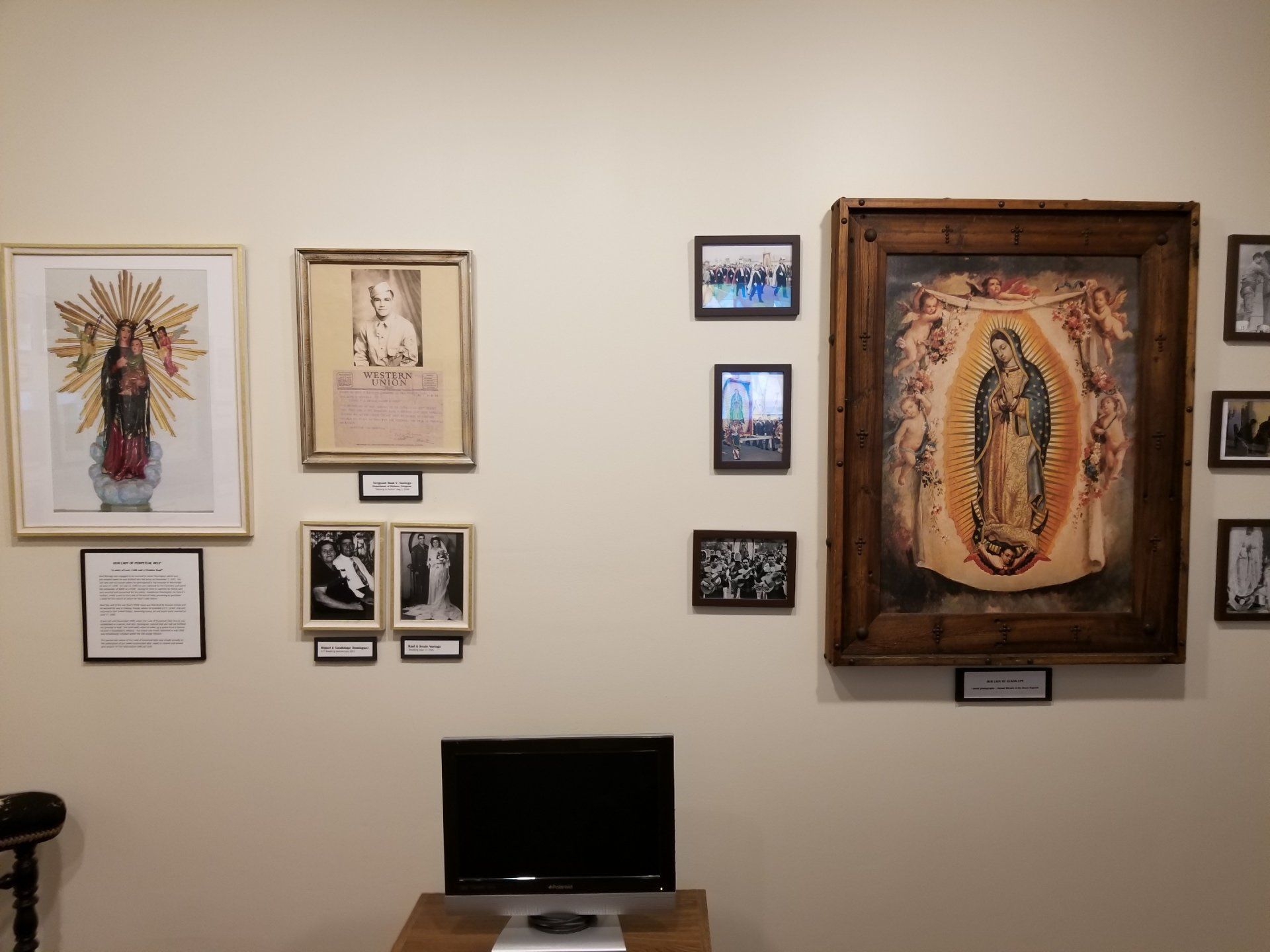 Framed photos on wall