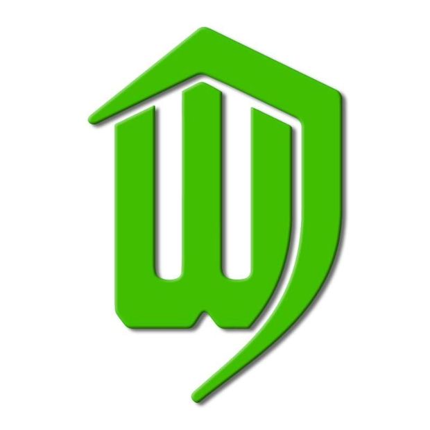 Green stylized "W" logo within a house-shaped frame, with a curved tail.