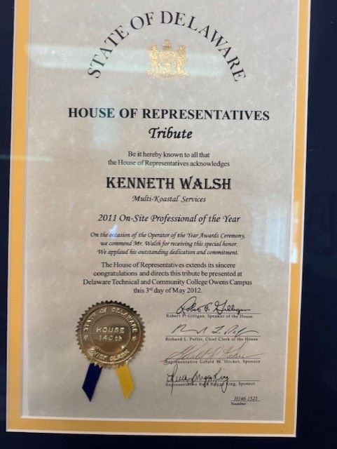State of Delaware House of Representatives Tribute Certificate for Kenneth Walsh