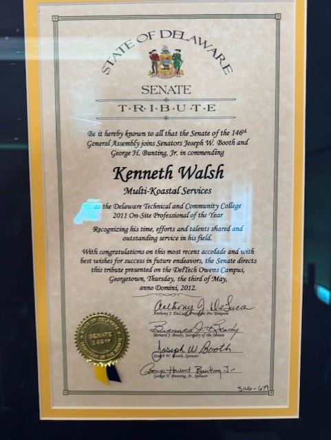 A State of Delaware Senate Tribute Certificate for Kenneth Walsh
