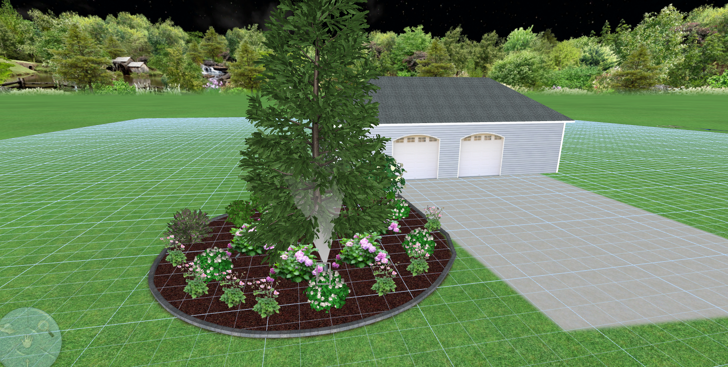 A computer generated image of a house with a tree in front of it.