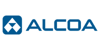 ALCOA logo in blue with a geometric diamond icon on a white background
