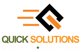 a logo for quick solutions with a black and orange square