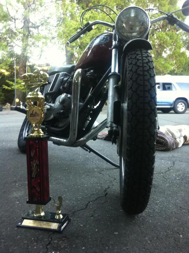 a motorcycle with trophy in the side