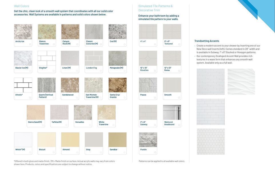 Tile samples in various colors and textures, arranged in a grid.