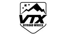 VTX Offroad Wheels logo with mountain peaks and stars in black on white background