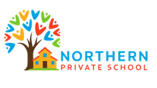 Northern Private School logo with colorful tree and house icons