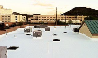 A commercial white roof