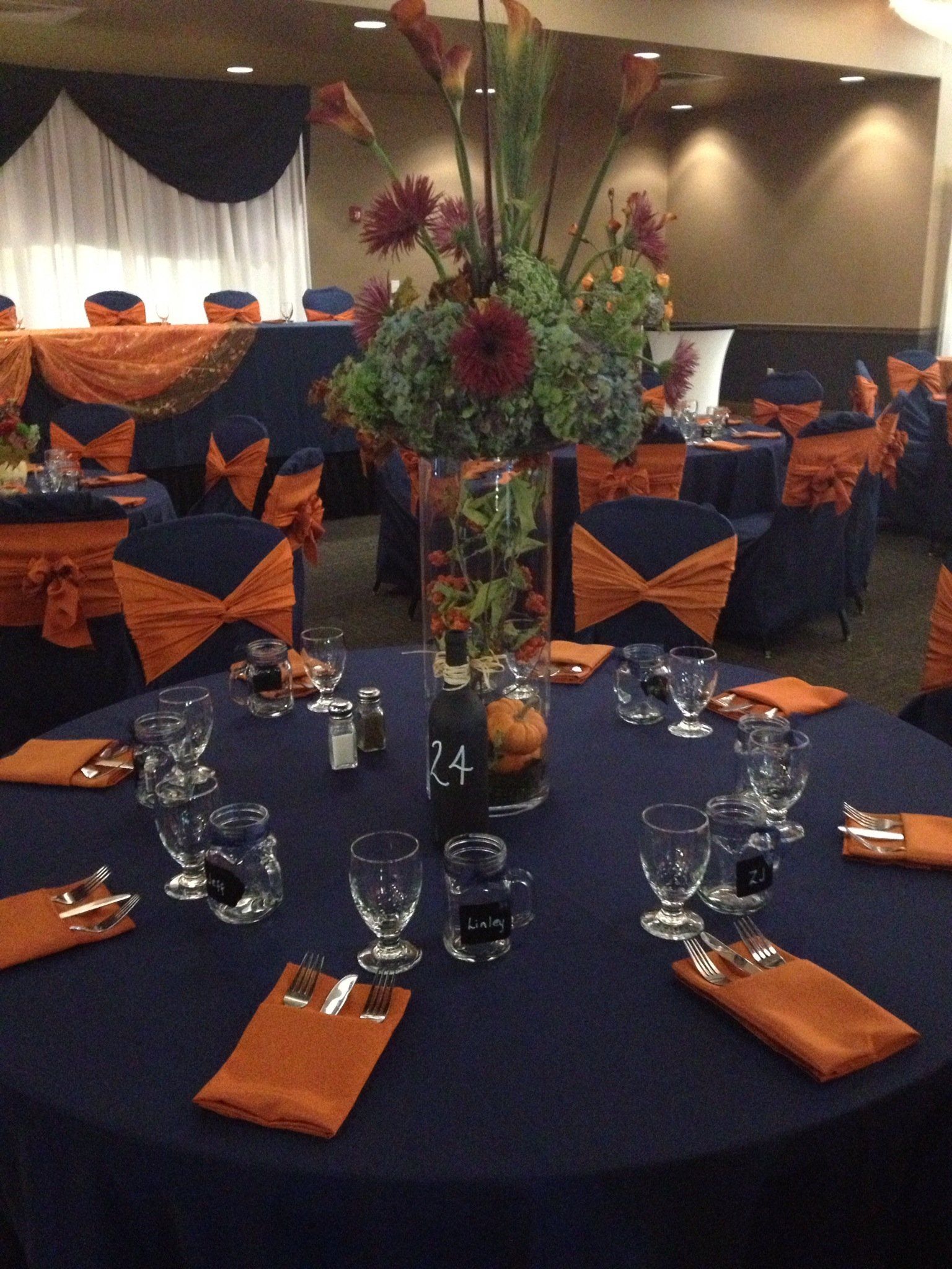 Navy blue and orange motif