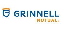 Grinnell Mutual logo with blue shield icon and blue and orange text on white background