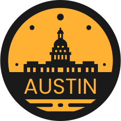 A logo for Austin with a building in the middle