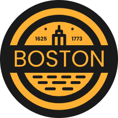A yellow and black circle with the word Boston on it