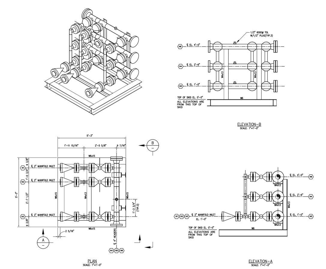 A set of four black and white drawings of a machine.