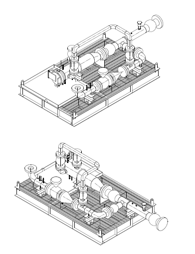 A black and white drawing of a machine with pipes and valves.