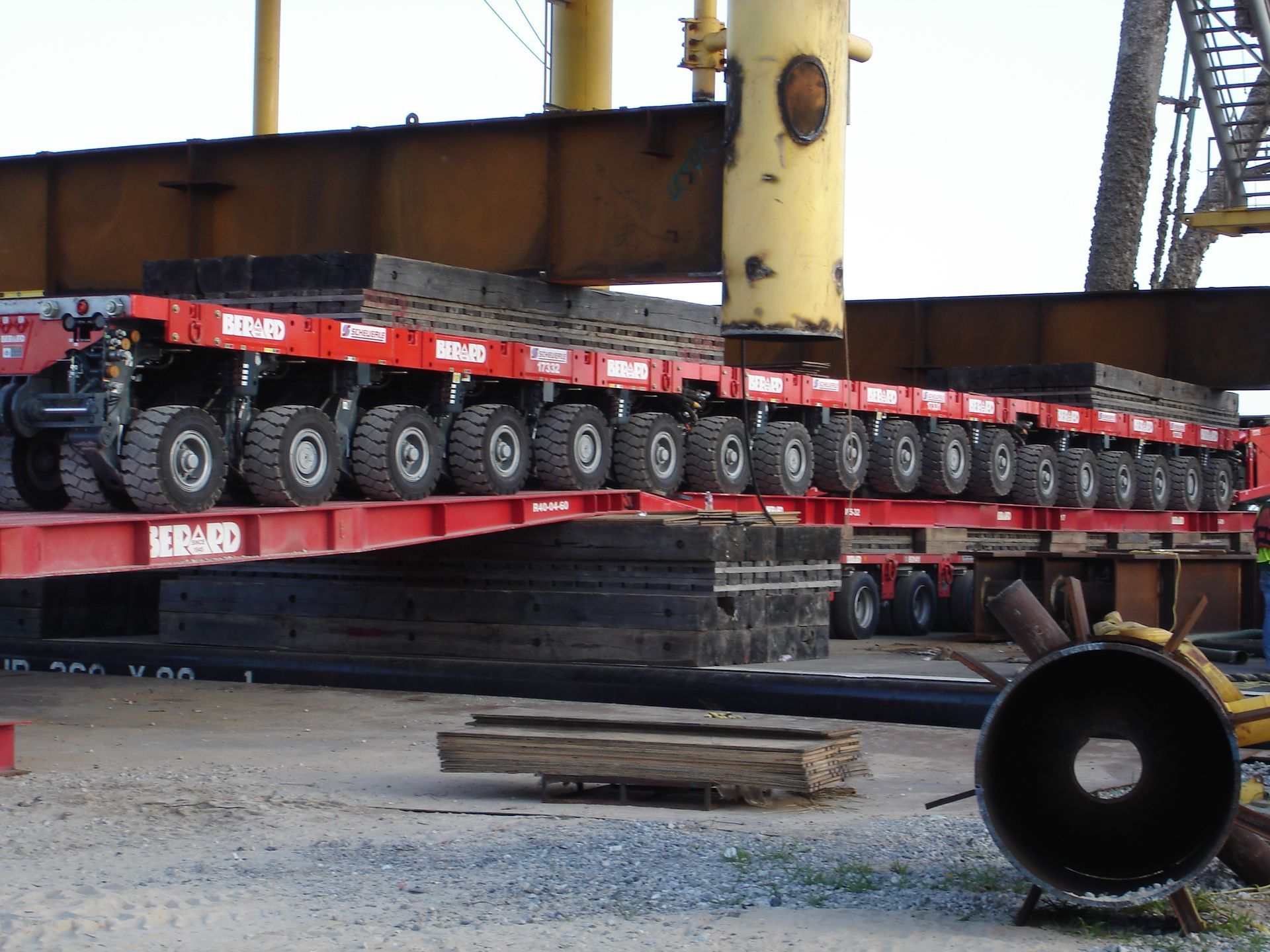 A large red trailer with the word heavy on it
