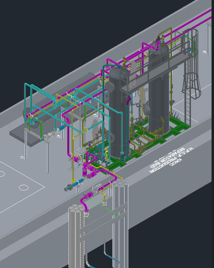 A 3d model of a pipe system in a building.