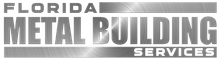 Logo for Florida Metal Building Services with bold silver text on a dark, textured background.
