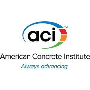 American Concrete Institute logo with blue, orange, and green arc, and tagline “Always advancing”