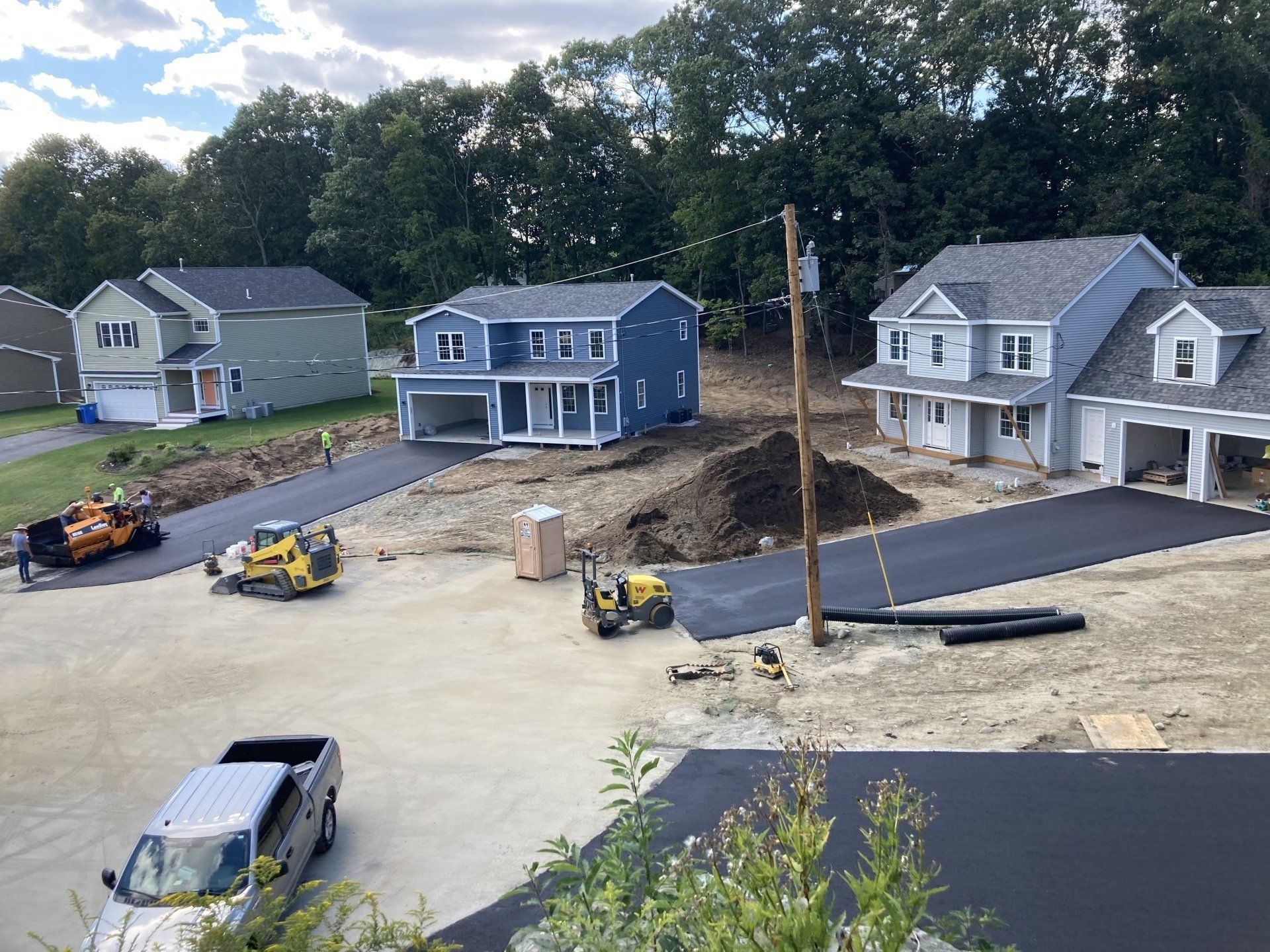 A lot of houses are being built in a residential area.