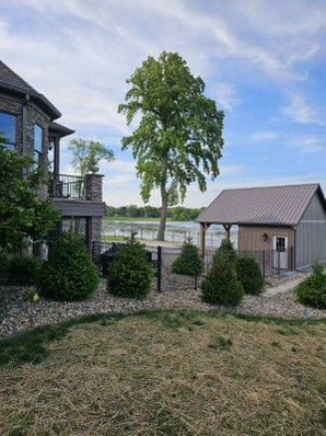 There is a house and a shed in the backyard.