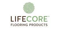 Logo for LifeCore Flooring Products: green fingerprint design above the words 
