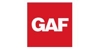 The GAF logo, featuring white, bold, sans-serif letters reading 