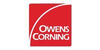The Owens Corning logo featuring the brand name in white text on a red square background with a white curved arc.