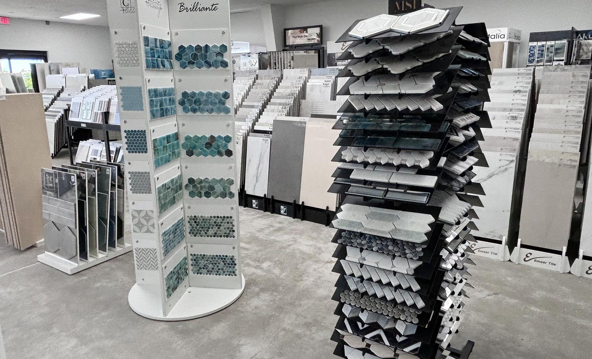 A store filled with lots of tiles and a stack of tiles.