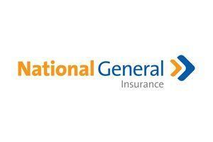 The National General Insurance logo with orange text and a blue chevron symbol.