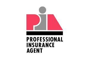 Logo for Professional Insurance Agent, featuring stylized letters 