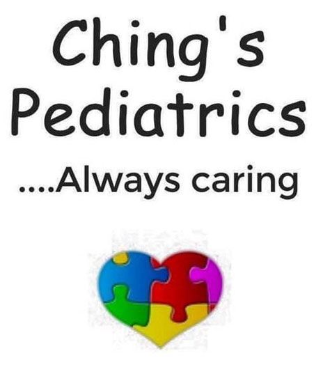 A poster that says ching 's pediatrics always caring