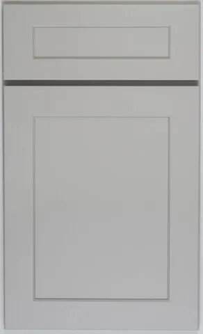 Gray cabinet door with a raised panel and rectangular top drawer.