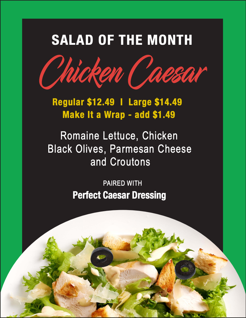 Salad World: Chicken Caesar salad promotion.
