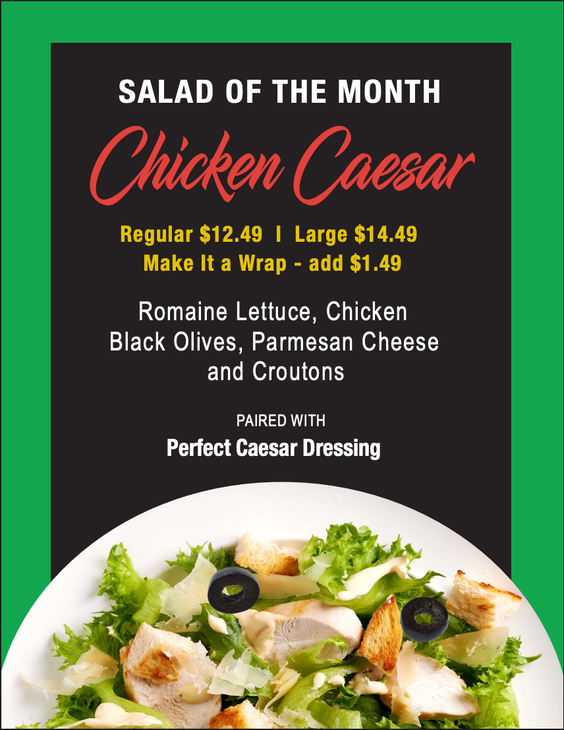 Salad World: Chicken Caesar salad promotion.