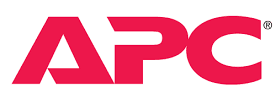 A red apc logo on a white background