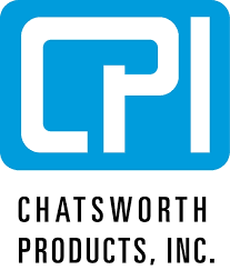 The logo for chatsworth products inc. is blue and white.