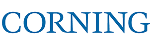 The corning logo is blue and white on a white background.