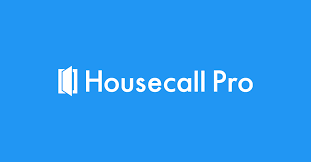 The logo for housecall pro is on a blue background.