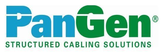 A blue and green logo for pangen structured cabling solutions