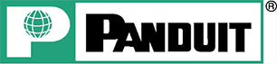 A green and white logo for panduit with a globe on it