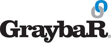 The graybar logo is black and white with a blue circle in the middle.