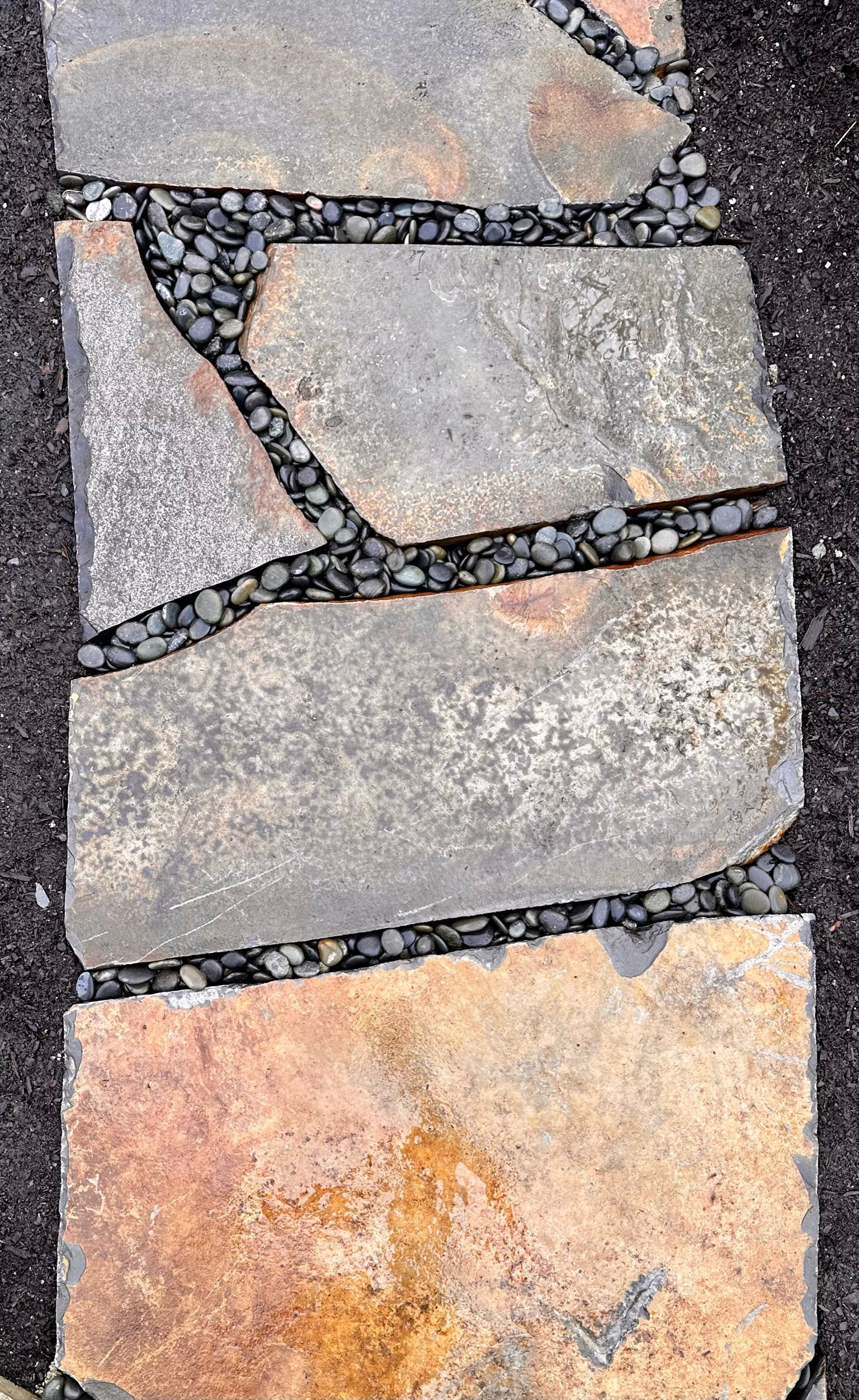 A close up of a stone walkway on the ground.
