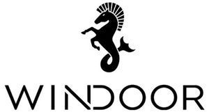 Logo of Windoor: Black seahorse creature rearing up with a horse's head and a fin tail, with the word 