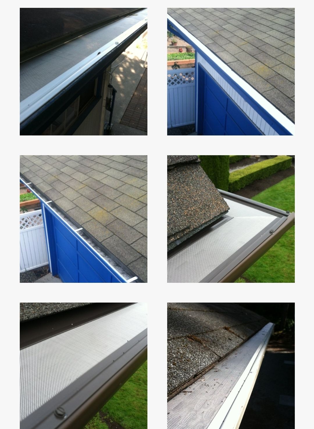 Several pictures of a gutter on a roof