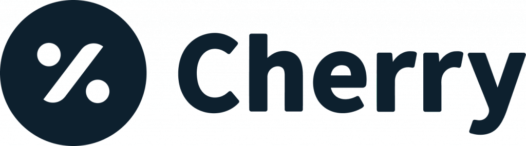 Cherry logo with a white percent sign in a dark blue circle and the word “Cherry” in dark blue text