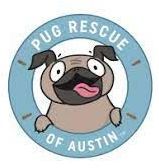 A pug rescue of austin logo with a pug sticking its tongue out.