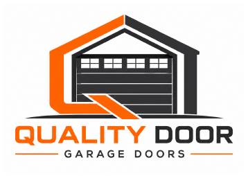 Quality Door Garage Doors logo with orange and black garage icon text