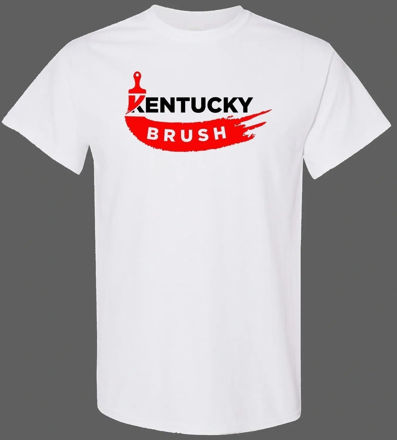 White T-shirt with red and black Kentucky Brush logo centered on the chest