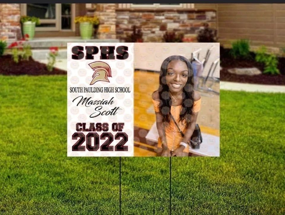 SPHS Class of 2022 graduation tribute with smiling student portrait and school building background